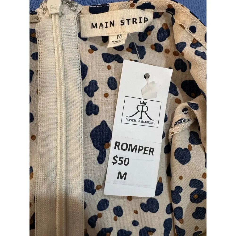 Main Strip Leopard Print Romper Size M Tie Waist Long Sleeve V Neck Boho Mini - Picture 7 of 9